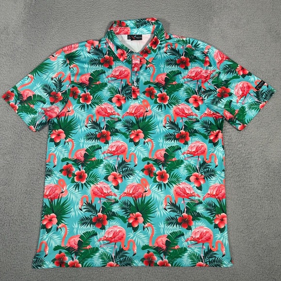 Yatta Golf Other - Yatta Golf Polo Shirt Mens XL Blue Green Flamingo Performance Tropical Hawaiian